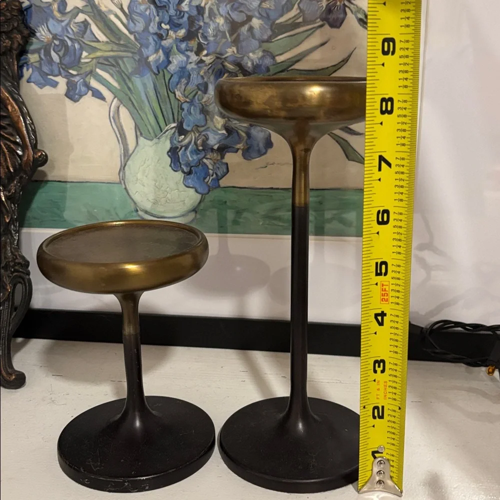 Crate & Barrel Emery Pilar holder Bronze and Black Candle Holders sm & m